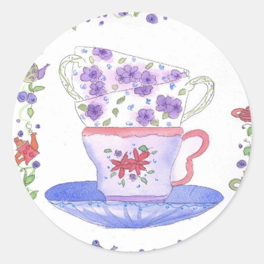 Teacup Stack Tea Time Runder Aufkleber (Vorderseite)