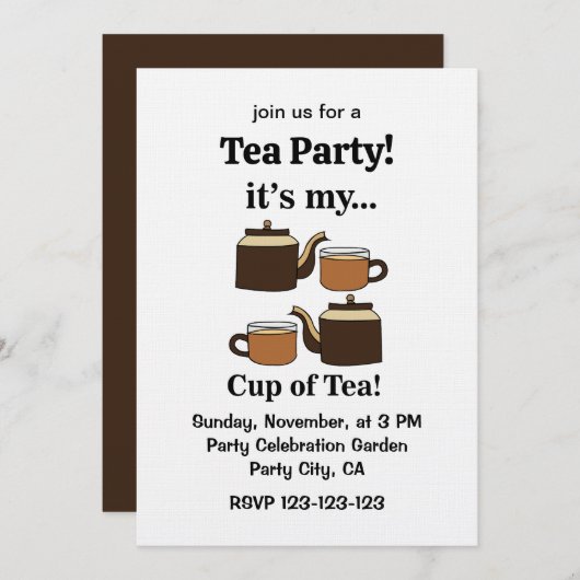Teacup Teapot Its My Cup of Tea Party Einladung (Vorne/Hinten)