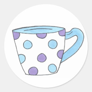 Teacup Tee Party Blue/Lila Polka Dot Tasse Aufkleb Runder Aufkleber