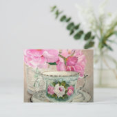 Teacup und Peony Painting Postkarte (Stehend Vorderseite)