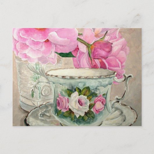 Teacup und Peony Painting Postkarte (Vorderseite)