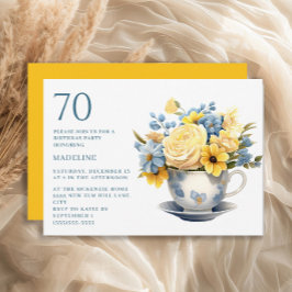 Teacup Yellow Blue Blumen 70. Geburtstag Einladung