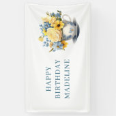 Teacup Yellow Blue Blumen Geburtstag Banner (Vertikal)