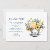 Teacup Yellow Blue Blumen Geburtstag Dankeskarte (Vorderseite)