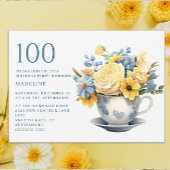 Teacup Yellow Blue Flowers 100. Geburtstag Einladung