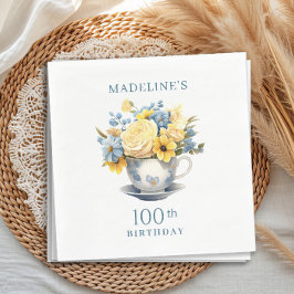 Teacup Yellow Blue Flowers 100. Geburtstag Serviette
