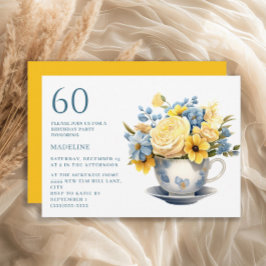 Teacup Yellow Blue Flowers 60. Geburtstag Einladung