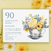 Teacup Yellow Blue Flowers 90. Geburtstag Einladung