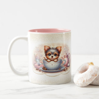 Teacup Yorkie Coffee Lover Zweifarbige Tasse