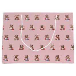 Teacup Yorkie Valentine's Day - Rosa Große Geschenktüte