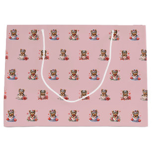 Teacup Yorkie Valentine's Day - Rosa Große Geschenktüte
