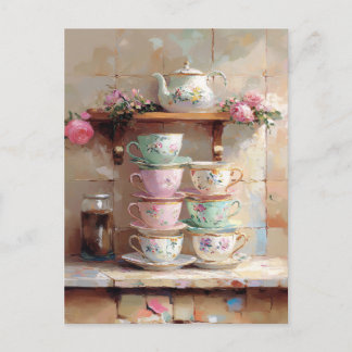 Teacups Tea Pot Set Küche Postkarte