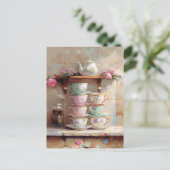 Teacups Tea Pot Set Küche Postkarte (Stehend Vorderseite)
