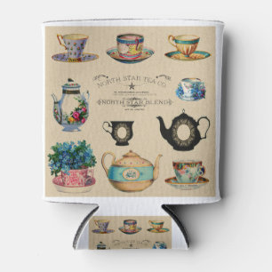 Teacups Vintag Retro Teapot Werbung Floral. Dosenkühler