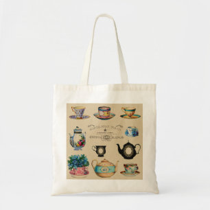 Teacups Vintag Retro Teapot Werbung Floral. Tragetasche