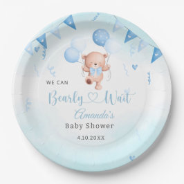 Teady Baby Bear Aquarell Boho Blue Balloons Pappteller