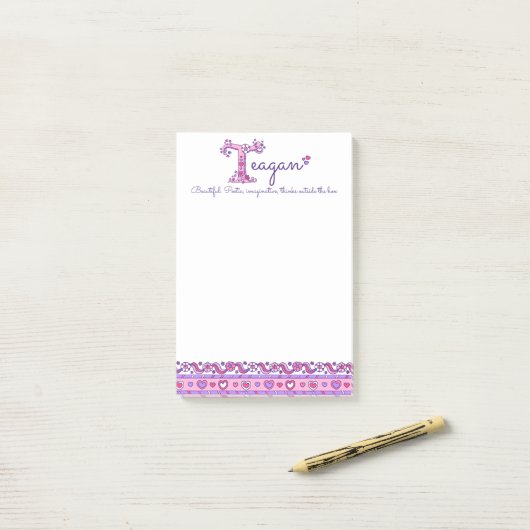 Teagan personalisierter T-Name bedeutet Post, den  Post-it Klebezettel (Auf Schreibtisch)