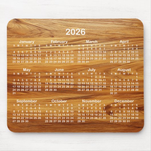Teak and White 2026 Calendar Mousepad (Vorne)