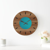 Teak aussehen Aquamarin Türkis Blau modern Groß Große Wanduhr (Zuhause)
