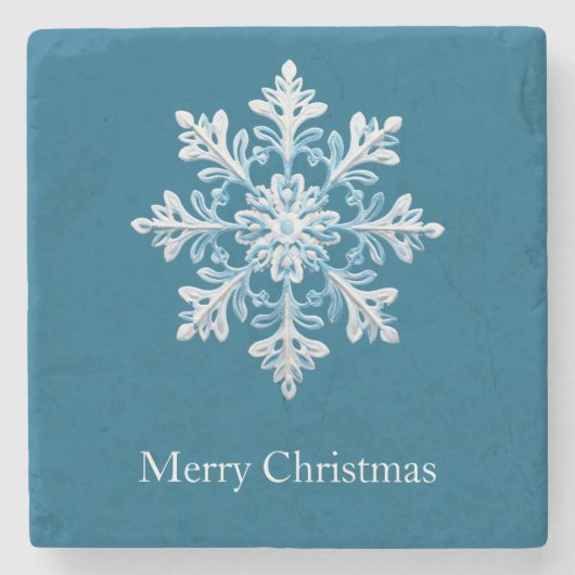 Teak White Light Blue Christmas Snowflake Steinuntersetzer (Vorderseite)
