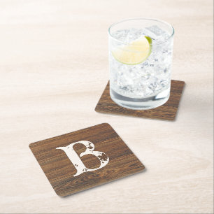 Teak Wood Grain mit Monogramm Rechteckiger Pappuntersetzer