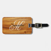 Teakholz-Bild mit elegantem Monogramm Gepäckanhänger (Vorderseite horizontal)