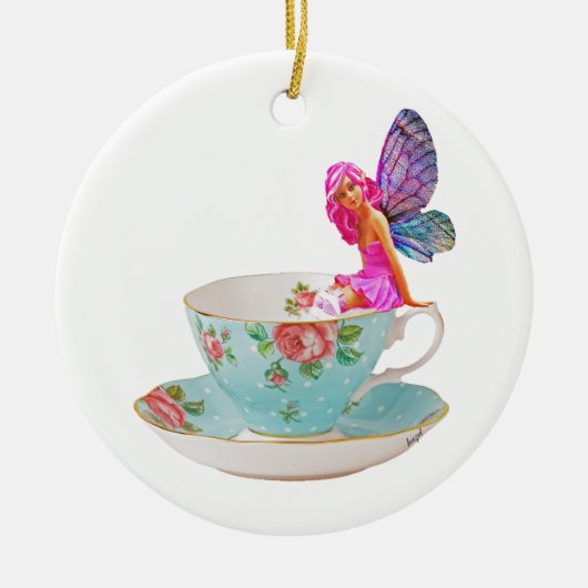 Teakup Fairy, Blume Fairy, Müsligeschenke, Keramik Ornament (Vorne)