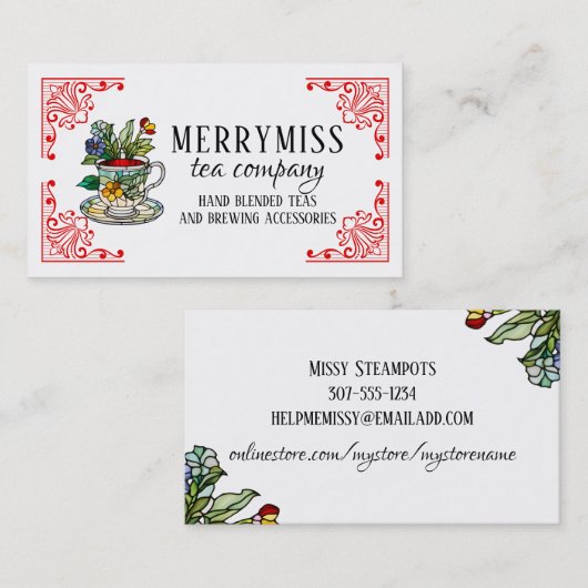 Teakup-Hand aus festgeklemmtem Glas Visitenkarte (Vorne/Hinten)