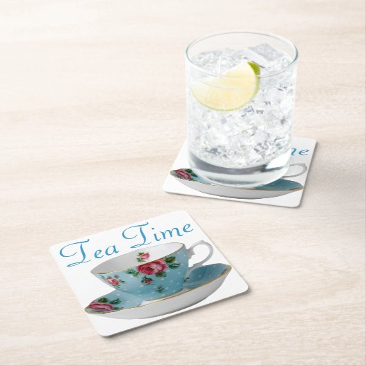 Teakup Teezeit  Rechteckiger Pappuntersetzer (Vor Ort)
