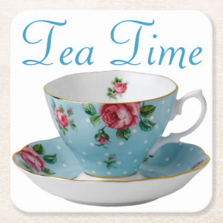 Teakup Teezeit Rechteckiger Pappuntersetzer