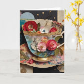 Teakup und Blume - Mixed Media Collage Karte (Gelbe Blume)