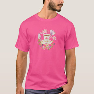 Teakup und Hübsche Blume und Schmetterlinge T-Shirt