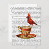Teakup und roter Kardinal Postkarte (Vorne/Hinten)