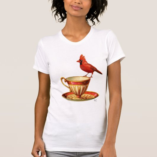 Teakup und roter Kardinal T-Shirt (Vorderseite)