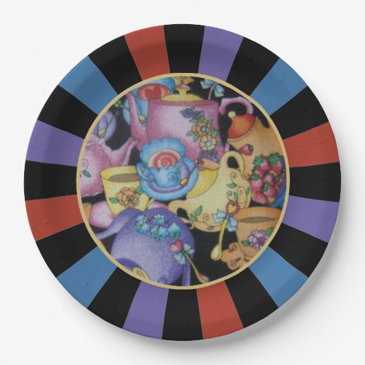 Teakups und Teapots Sunburst Pappteller (Vorderseite)