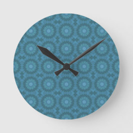 Teal Abstract Flowers Runde Wanduhr