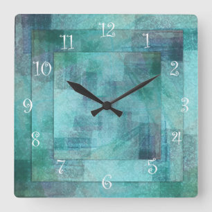Teal Abstract Kitchen Wall Clocks Quadratische Wanduhr