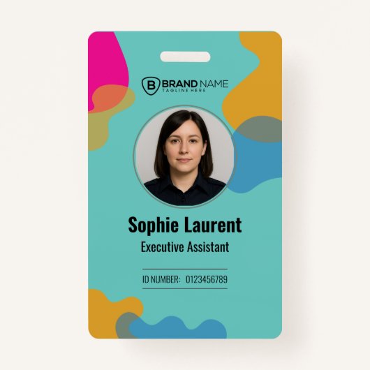 Teal Abstract Organic Shapes Executive Assistant Ausweis (Vorderseite)