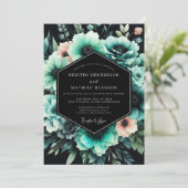 Teal Abyssal Bloom Hochzeit Einladung (Stehend Vorderseite)