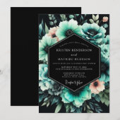 Teal Abyssal Bloom Hochzeit Einladung (Vorne/Hinten)
