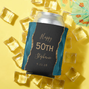 Teal-Achat-Gold-Glitter-Dunkle 50. Geburtstagsfeie Dosenkühler