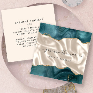 Teal-Achat-Gold-Glitter-Elfenbein-Luxus Quadratische Visitenkarte