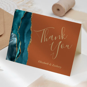 Teal Achat Gold verbranntes Orange Hochzeit Danke Karte