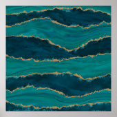 Teal-Achat-Wellen – Abstrakter Marmor mit Gold Poster (Vorne)