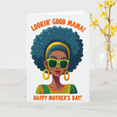 Teal Afro Mothers Day Card Karte (Gelbe Blume)
