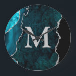 Teal Agate Personalized Monogram Acrylic Große Wanduhr<br><div class="desc">Personalize this Teal Agate Acrylic Wall Clock and add custom text to the design.</div>