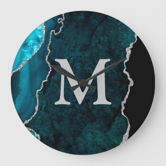 Teal Agate Personalized Monogram Acrylic Große Wanduhr (Vorderseite)
