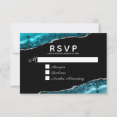 Teal Agate Silver Wedding RSVP Karte (Vorderseite)