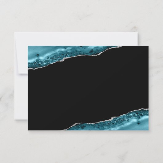 Teal Agate Silver Wedding RSVP Karte (Rückseite)