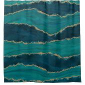 Teal Agate Waves – Abstract Marble with Gold Duschvorhang (Vorderseite)